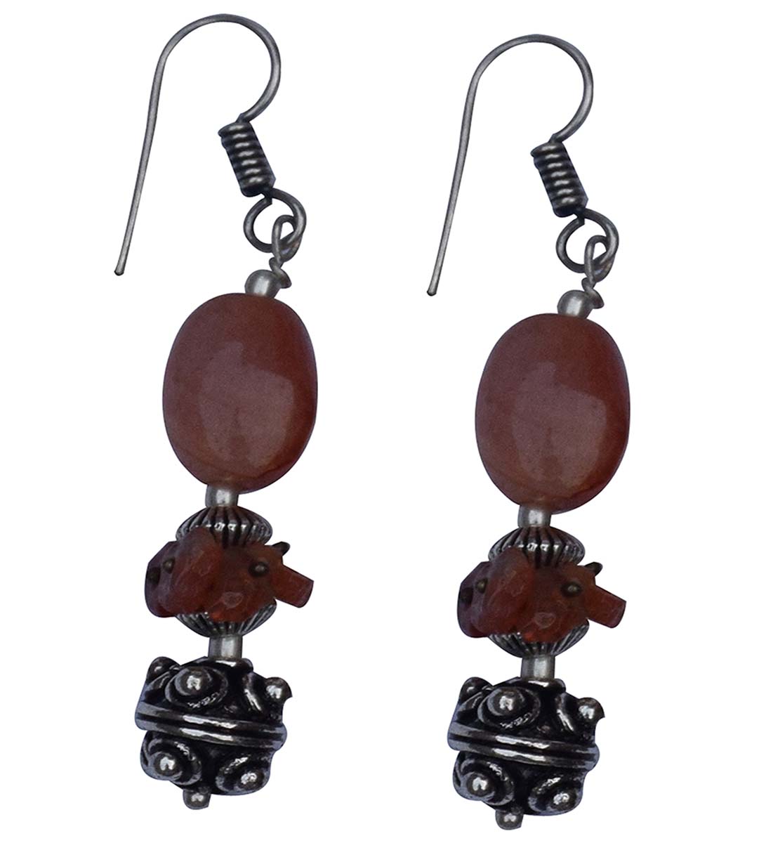 Earrings in Bulk – Pair of Earrings – Cast in Brass – Maroon Glass Bead – Wholesale Jewelry